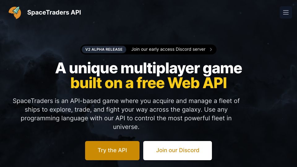 Screenshot of spacetraders.io: SpaceTraders: A multiplayer game built on a free web API