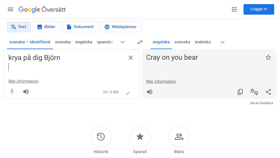 Screenshot of translate.google.se: Google Translate “Get well [Swedish firstname]” translates to “fuck you”