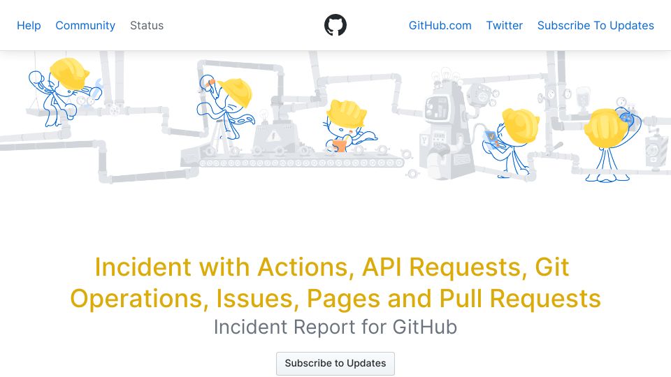 Screenshot of githubstatus.com: GitHub incident: ongoing issues with Actions, Issues and other Git operations