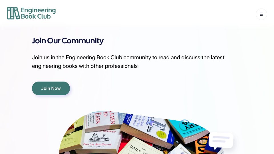 Screenshot of engineeringbookclub.com: Show HN: Engineering Book Club