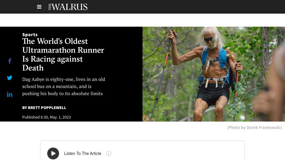 Screenshot of thewalrus.ca: The world’s oldest ultramarathon runner is racing against death