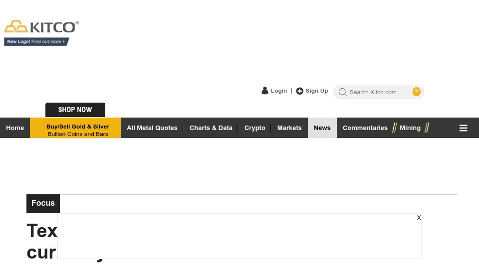 Screenshot of kitco.com: Texas moves to create gold-backed digital currency