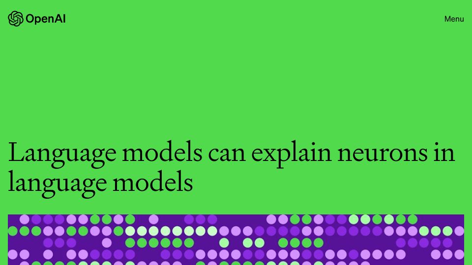 Screenshot of openai.com: Language models can explain neurons in language models