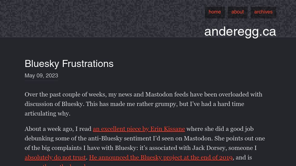 Screenshot of anderegg.ca: Bluesky Frustrations