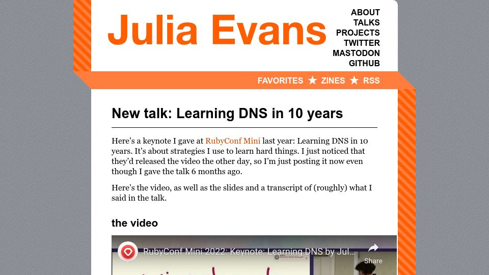 Screenshot of jvns.ca: Learning DNS in 10 Years