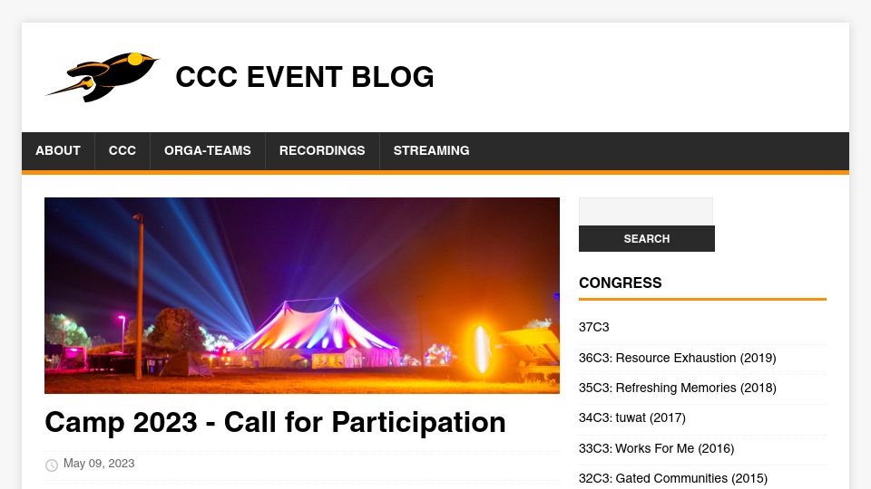 Screenshot of events.ccc.de: Chaos Communication Camp 2023 – Call for Participation