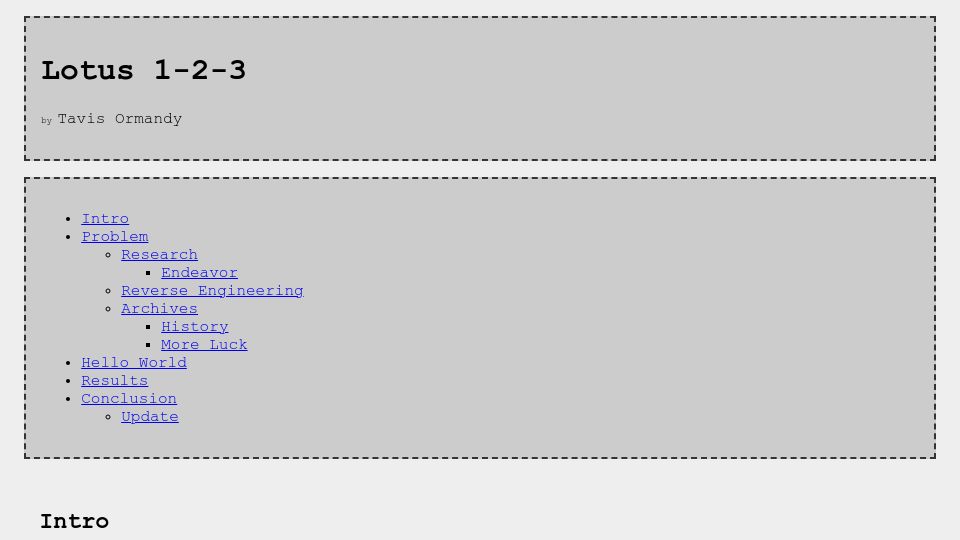 Screenshot of lock.cmpxchg8b.com: Lotus 1-2-3