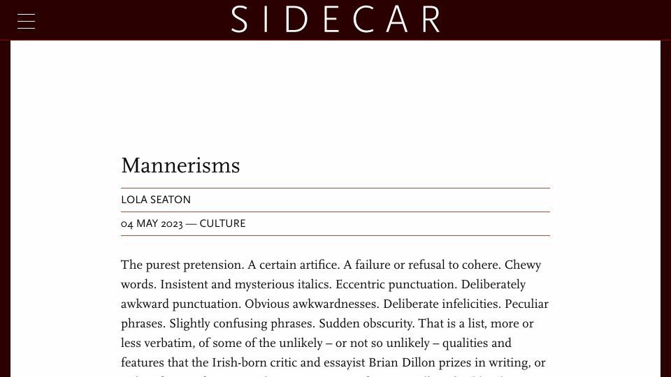 Screenshot of newleftreview.org: Mannerisms