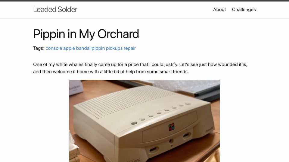 Screenshot of leadedsolder.com: Pippin in My Orchard