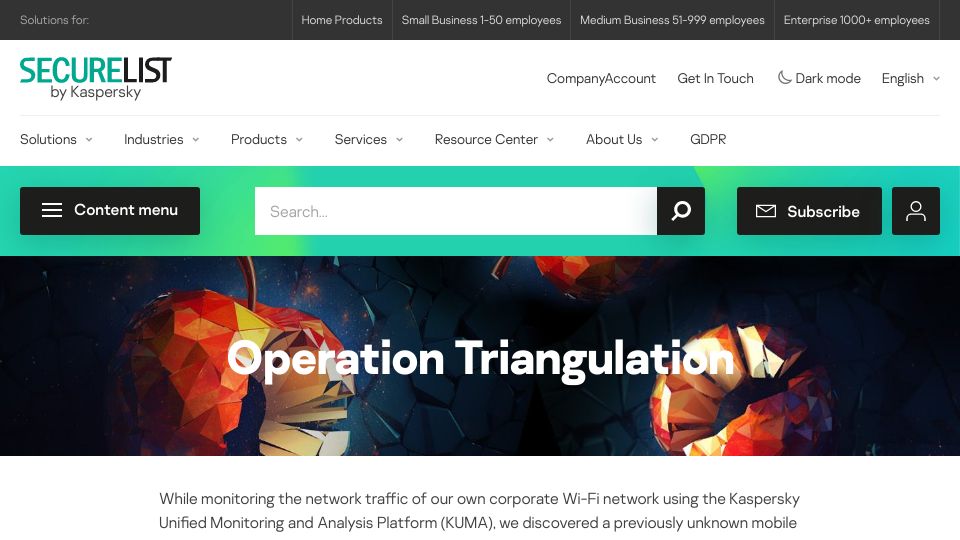 Screenshot of securelist.com: Operation Triangulation: iOS devices targeted with previously unknown malware