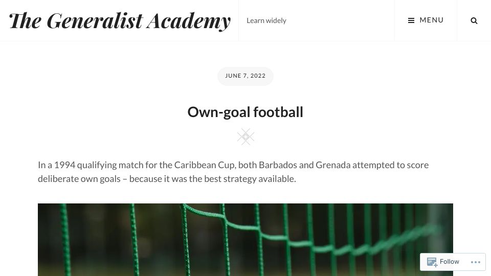 Screenshot of generalist.academy: Own-goal football (2022)