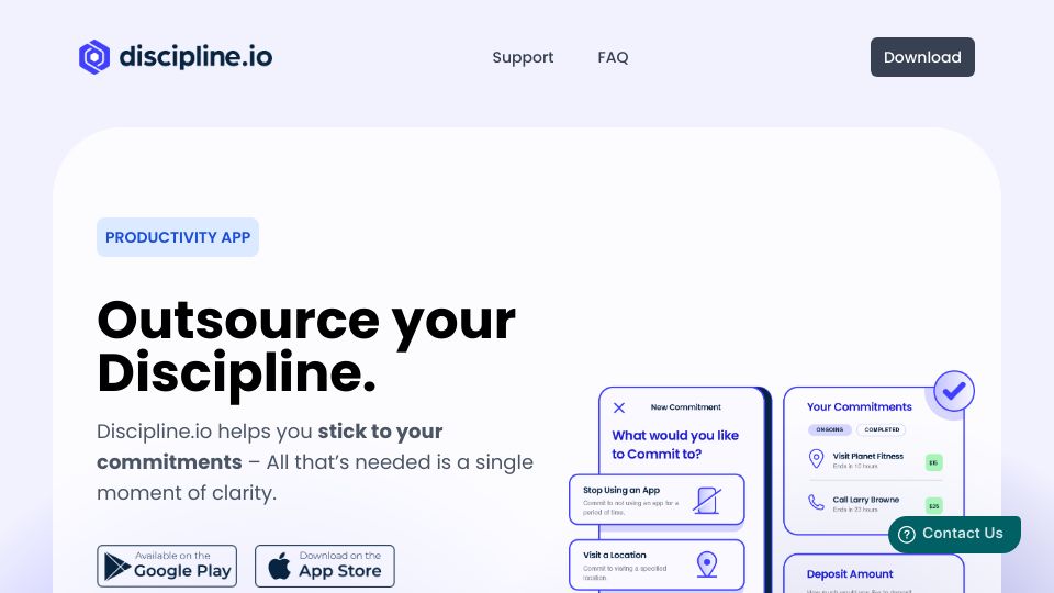Screenshot of discipline.io: Show HN: Discipline.io – Make binding commitments to your better self
