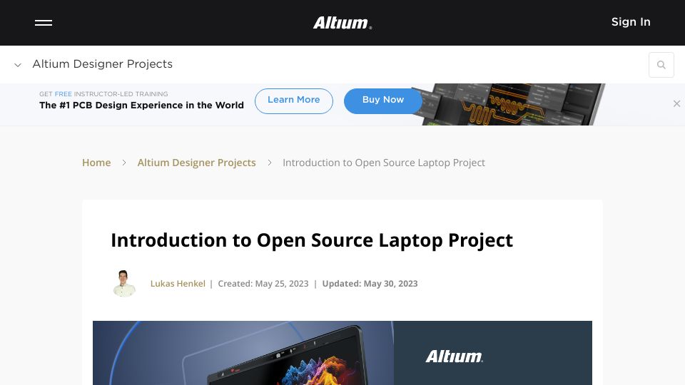 Screenshot of resources.altium.com: Introduction to Open Source Laptop Project by Lukas Henkel