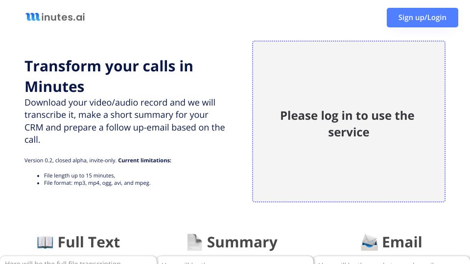 Screenshot of minutes.technology: Show HN: Minutes – Save up to 20% of salespeople's time