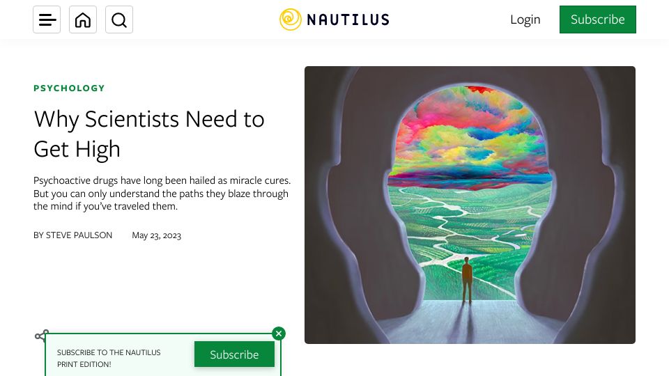 Screenshot of nautil.us: Scientists need to get high
