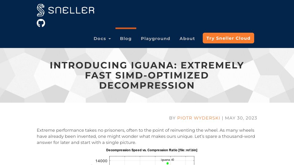Screenshot of sneller.io: Iguana: fast SIMD-optimized decompression