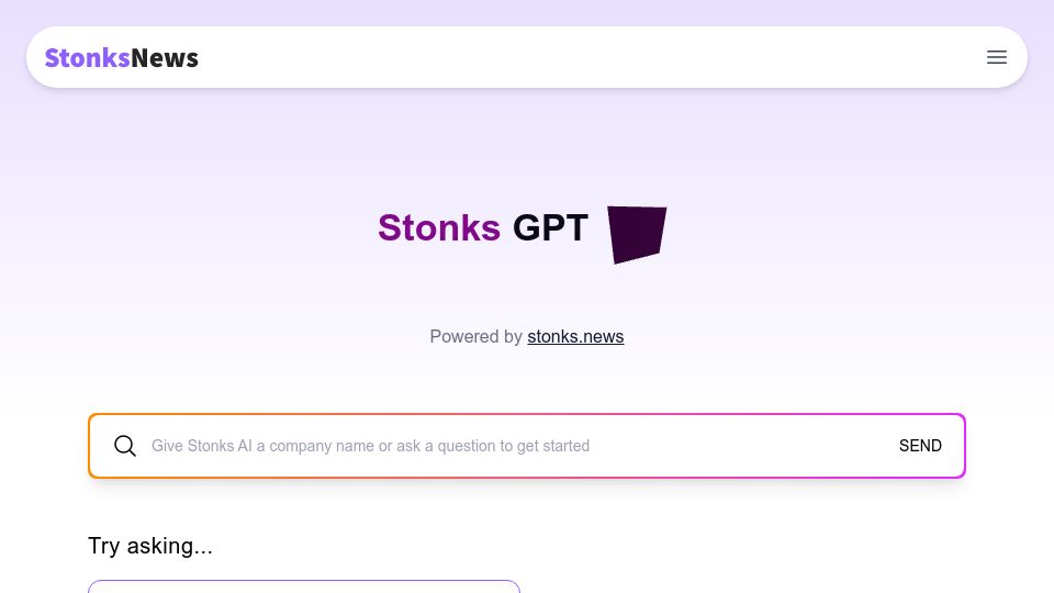Screenshot of stonks.news: Show HN: StonksGPT – A Natural Language search tool for Stocks and Finance data