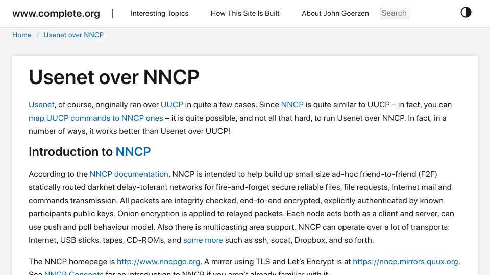 Screenshot of complete.org: Usenet over NNCP