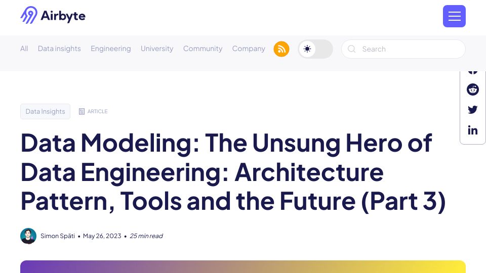 Screenshot of airbyte.com: Using Adapt and Beam for Effective Data Modeling
