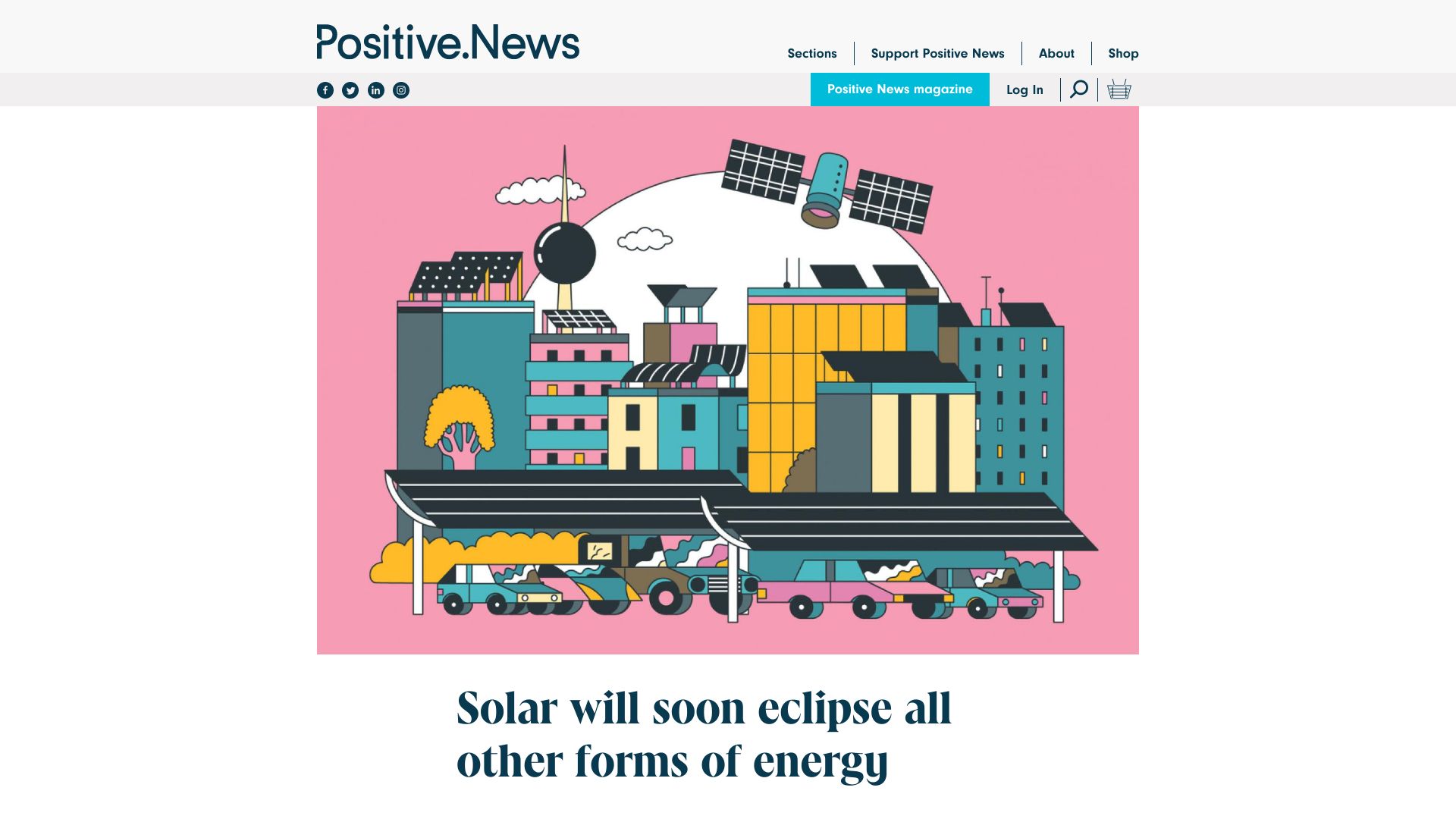 Screenshot of positive.news: Solar will soon eclipse other forms of energy generation