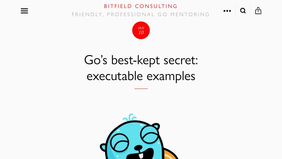 Screenshot of bitfieldconsulting.com: Executable Examples in Go