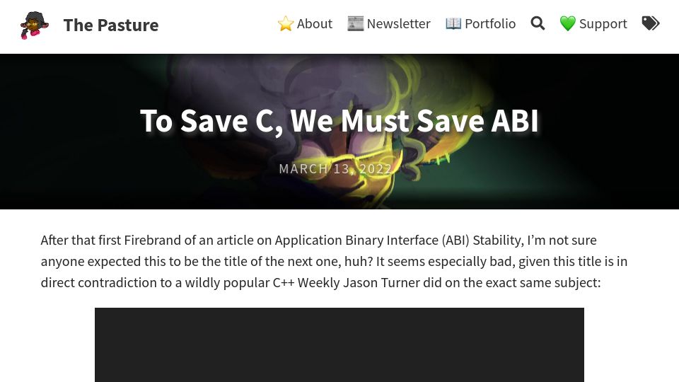 Screenshot of thephd.dev: To Save C, We Must Save ABI (2022)