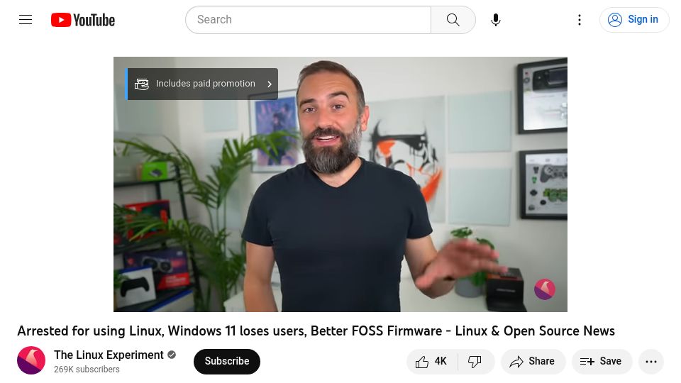 Screenshot of youtube.com: Arrested for using Linux and encryption in France [video]