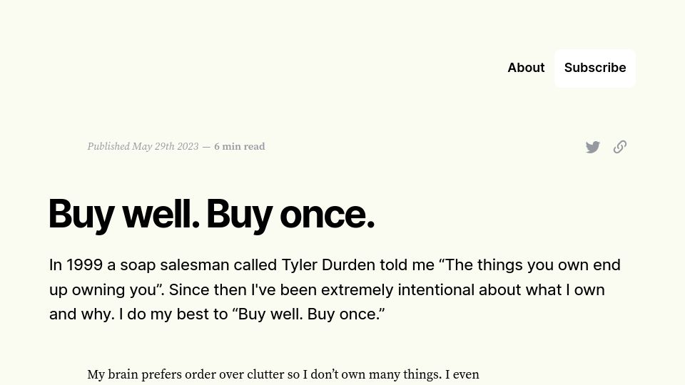 Screenshot of fellow.ventures: Buy well, buy once