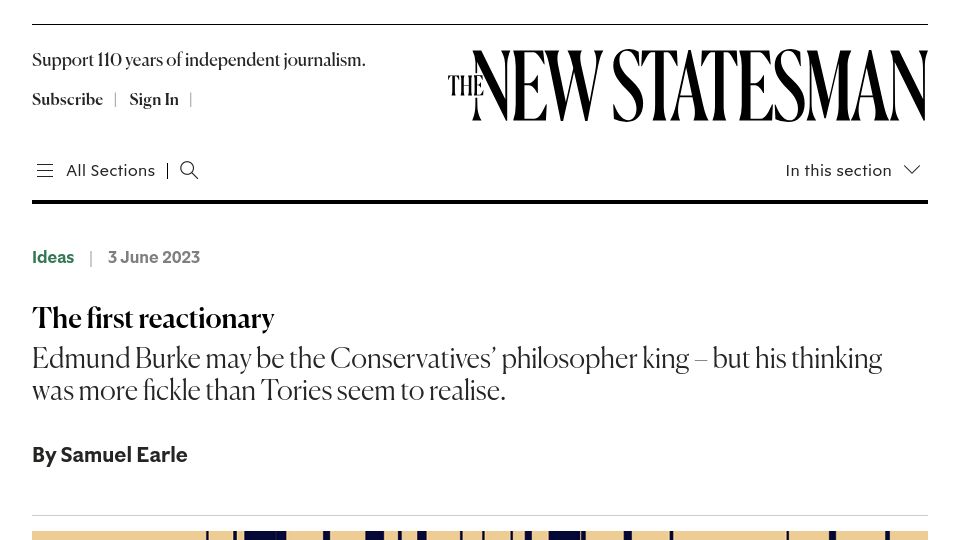 Screenshot of newstatesman.com: Edmund Burke was a more complicated thinker than realized