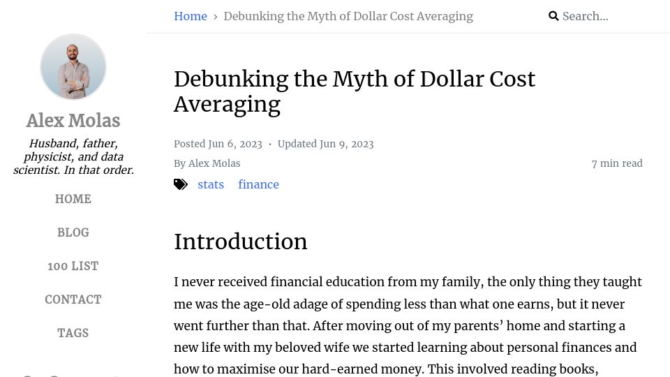 Screenshot of alexmolas.com: Debunking the Myth of Dollar Cost Averaging