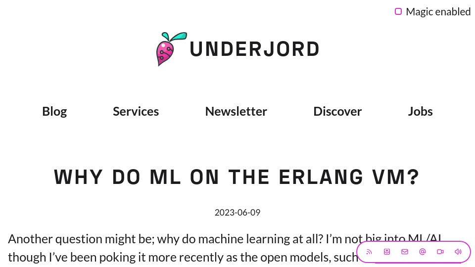 Screenshot of underjord.io: Why Do ML on the Erlang VM?