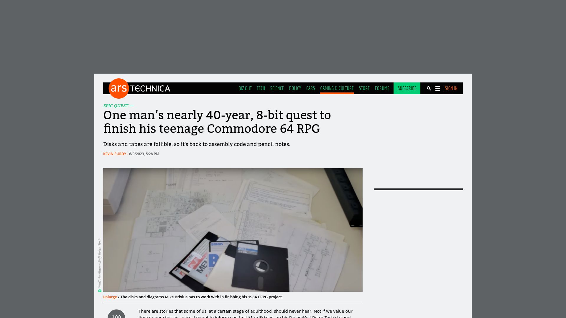 Screenshot of arstechnica.com: One man’s 8-bit quest to finish his teenage Commodore 64 RPG