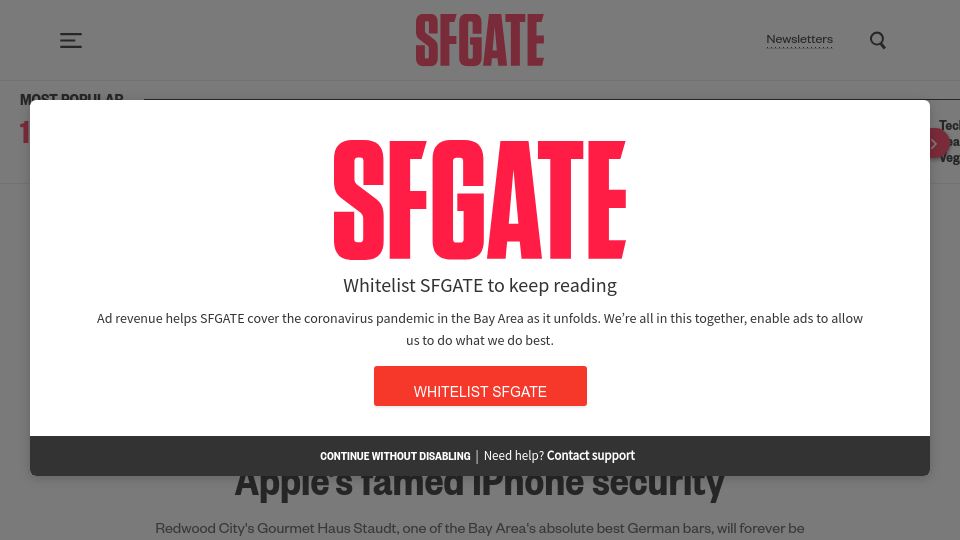 Screenshot of sfgate.com: The Bay Area German bar that brought down Apple’s famed iPhone security