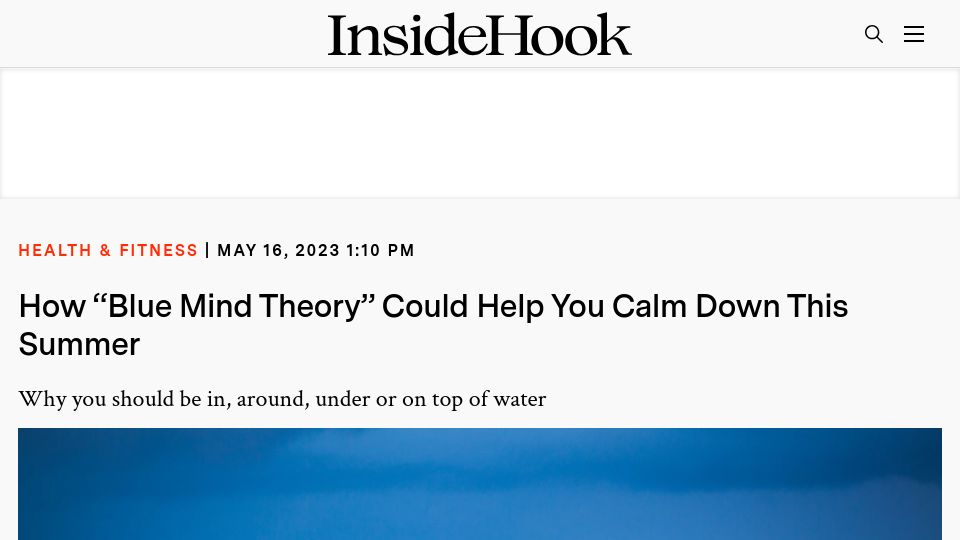 Screenshot of insidehook.com: “Blue Mind Theory”