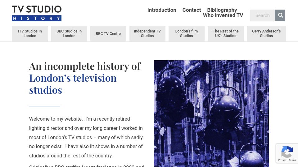 Screenshot of tvstudiohistory.co.uk: An incomplete history of London’s television studios