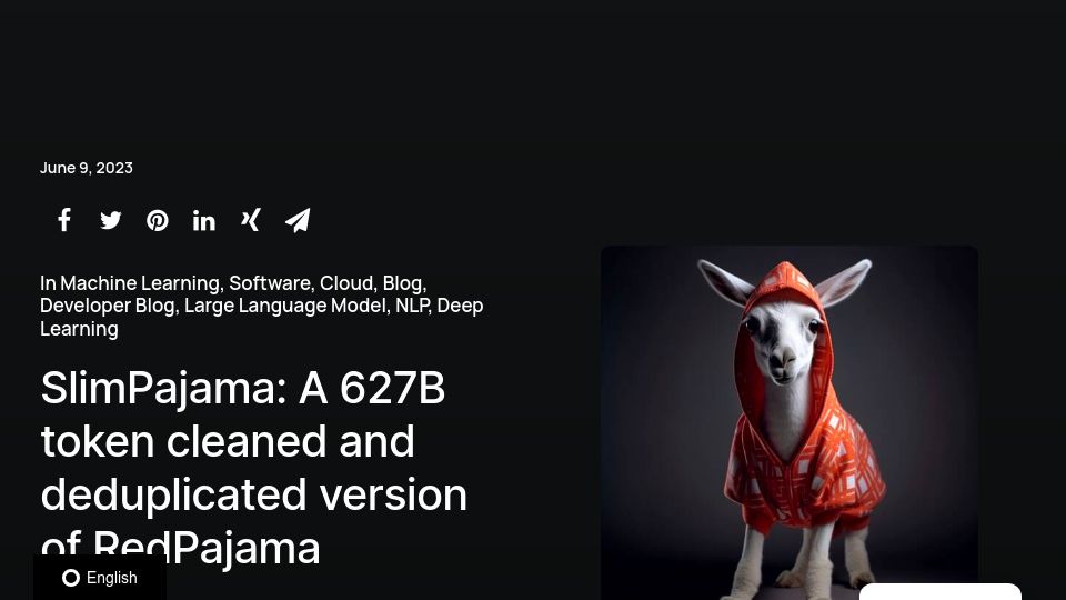 Screenshot of cerebras.net: SlimPajama: A 627B token cleaned and deduplicated version of RedPajama