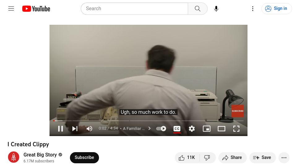 Screenshot of youtube.com: I created Clippy [video]