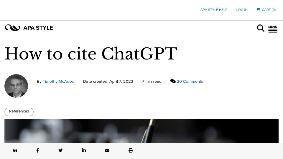 Screenshot of apastyle.apa.org: How to Cite ChatGPT
