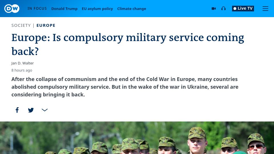 Screenshot of dw.com: Europe: Is compulsory military service coming back?