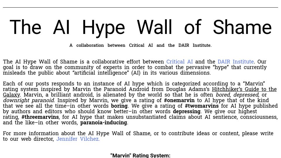 Screenshot of criticalai.org: The AI Hype Wall of Shame