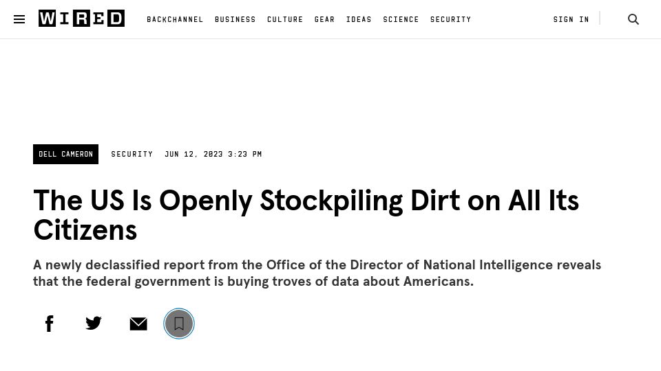 Screenshot of wired.com: The US government is buying troves of data about Americans