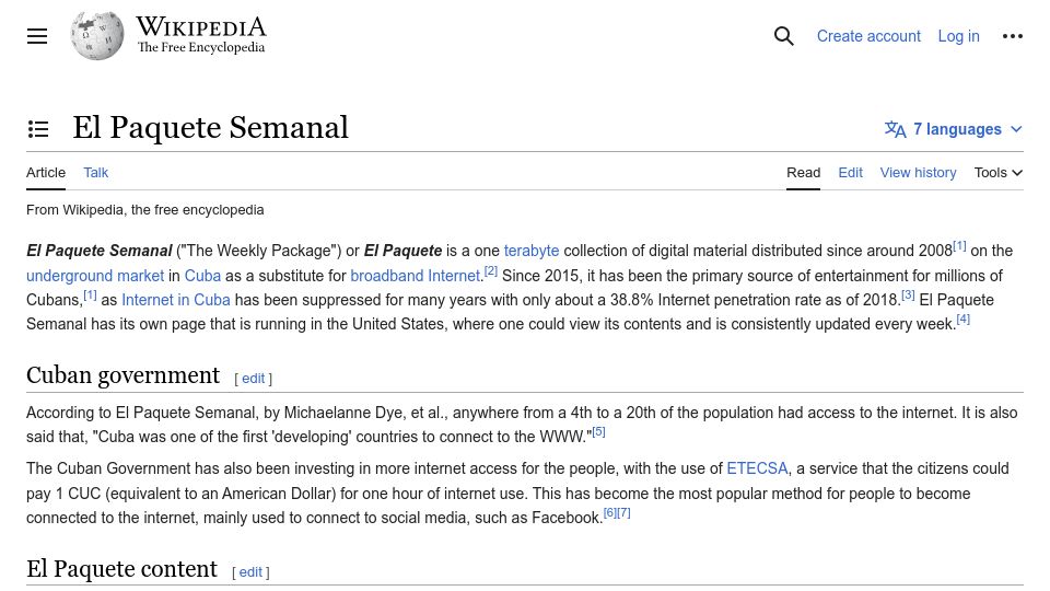 Screenshot of en.wikipedia.org: El Paquete Semanal