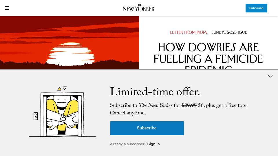 Screenshot of newyorker.com: How Dowries Are Fuelling a Femicide Epidemic