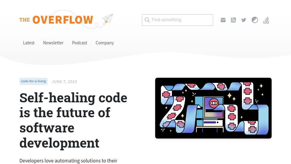 Screenshot of stackoverflow.blog: Self-healing code is the future of software development