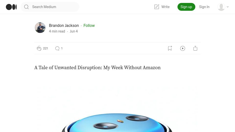 Screenshot of medium.com: A Tale of Unwanted Disruption: My Week Without Amazon