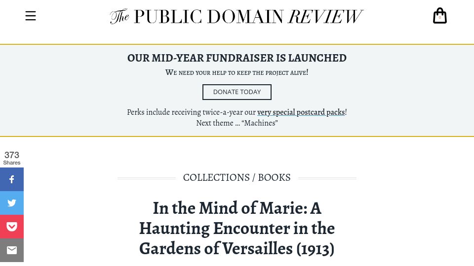 Screenshot of publicdomainreview.org: In the Mind of Marie: A Haunting Encounter in the Gardens of Versailles (1913)
