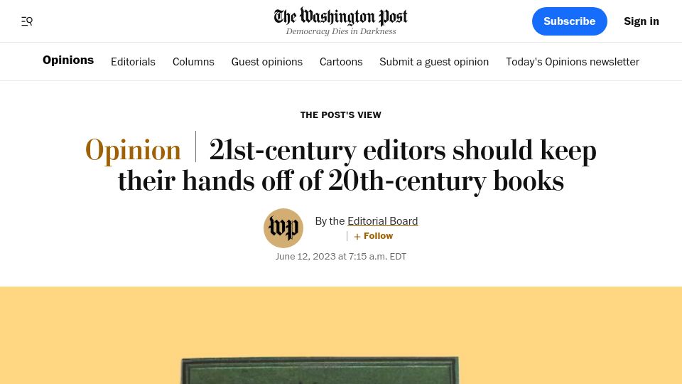 Screenshot of washingtonpost.com: 21st-century editors should keep their hands off of 20th-century books