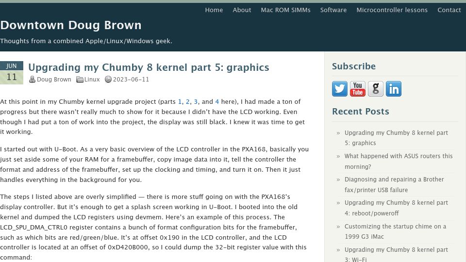 Screenshot of downtowndougbrown.com: Upgrading my Chumby 8 kernel part 5: graphics