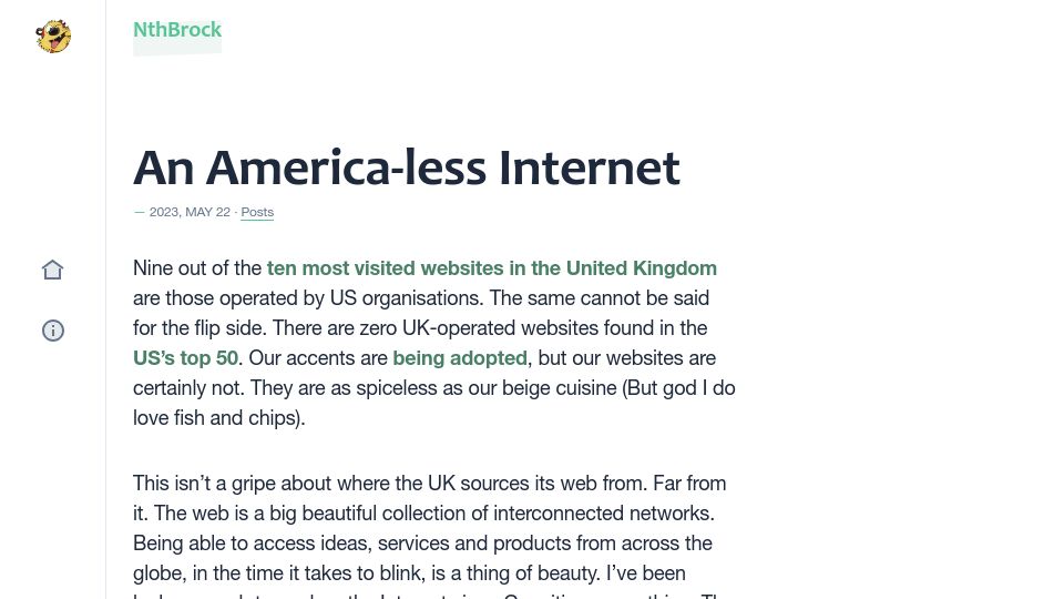 Screenshot of nthbrock.com: An America-Less Internet