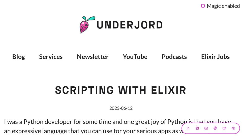 Screenshot of underjord.io: Scripting with Elixir